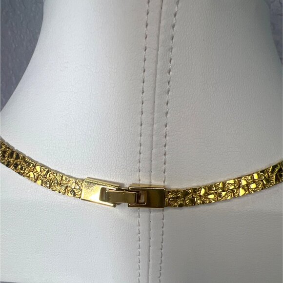 Vintage Unisex 24" Gold-Tone Nugget Textured Chain Necklace Fold-over Clasp - Picture 5 of 8